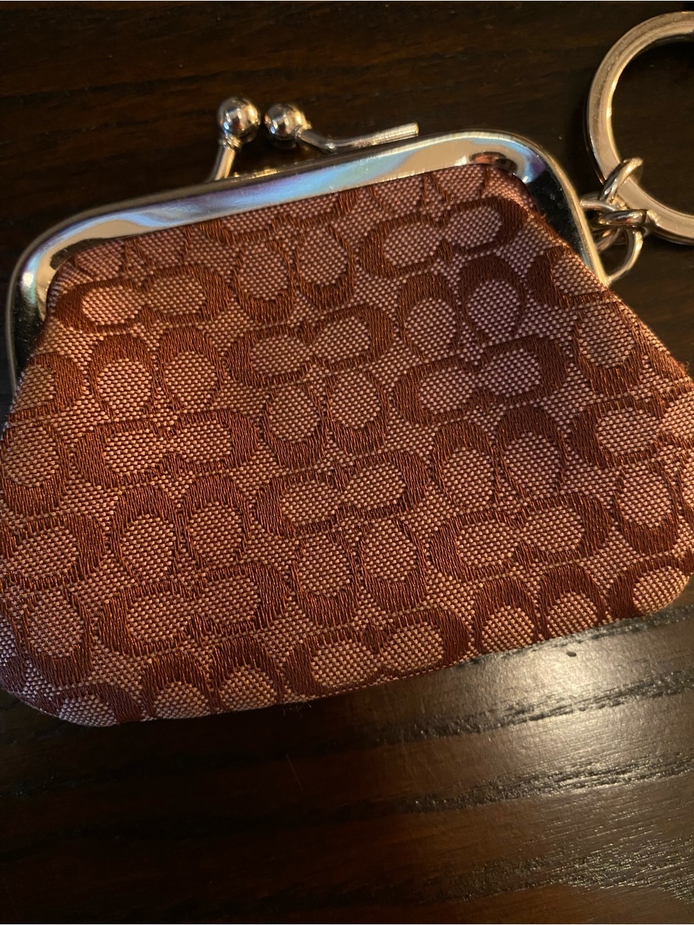 Coach Pink and Burgundy Signature Kiss-Lock Keyring Coin Purse - Picture 5 of 6